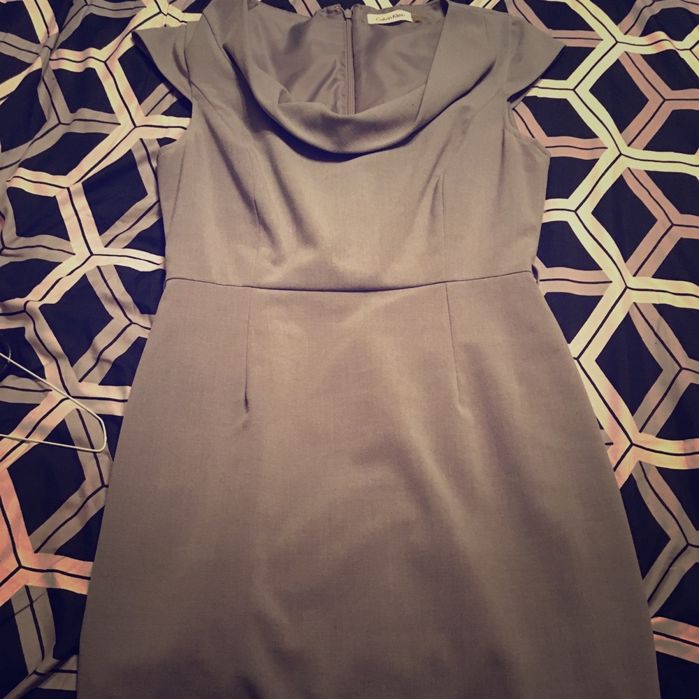 CK GRAY DRESS WITH COWL NECK